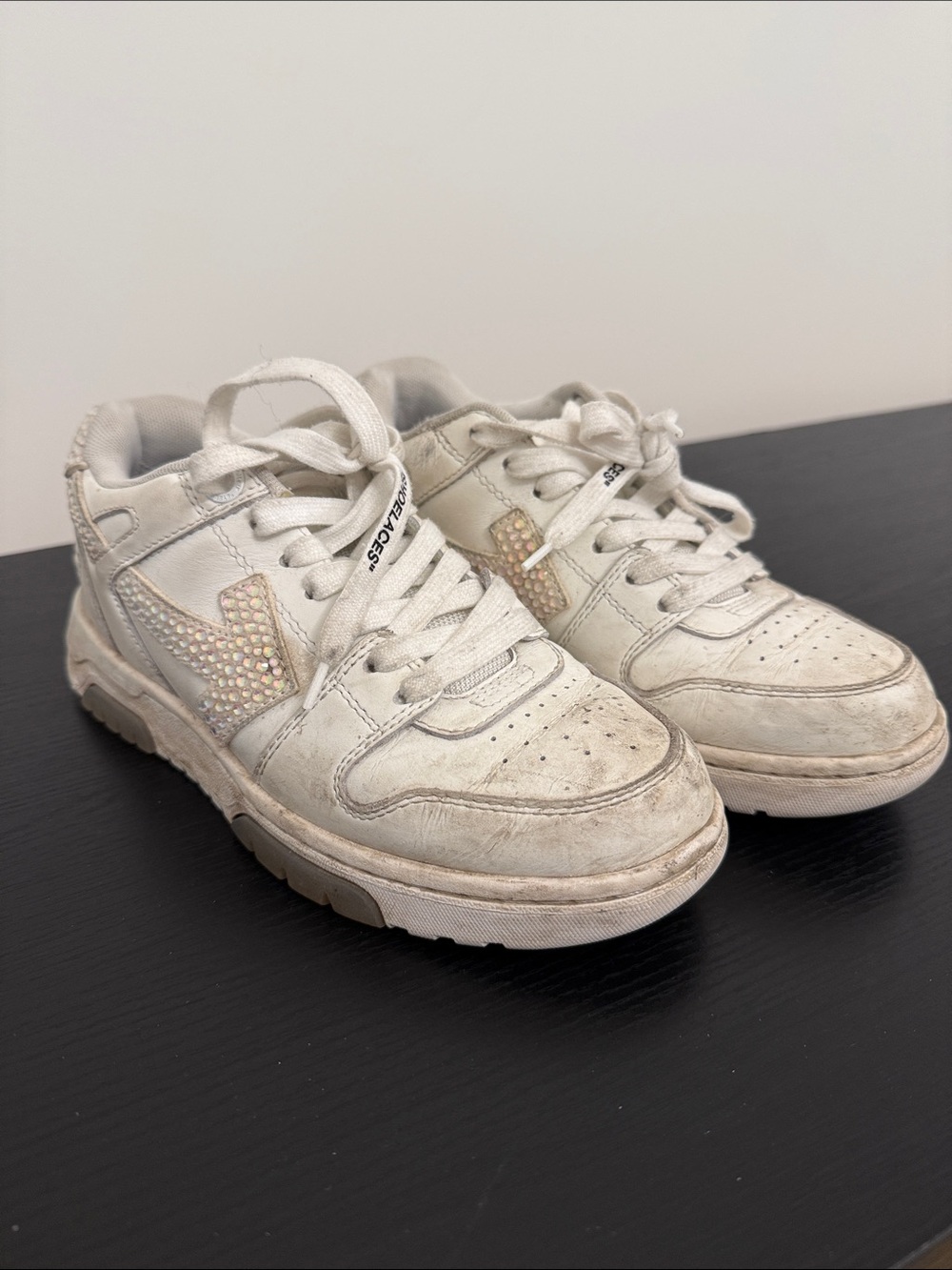 Off-White White Rhinestone Accent Women's Sneakers